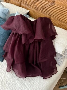 Altar'd State Strapless Ruffled Cocktail Dress in Wine
